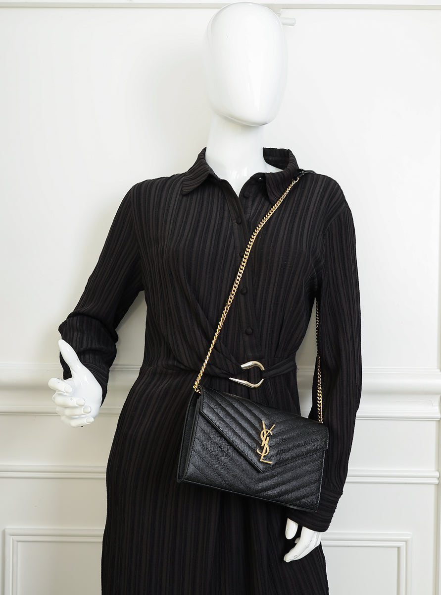 YSL Black Chevron Classic Cassandre Chain Wallet