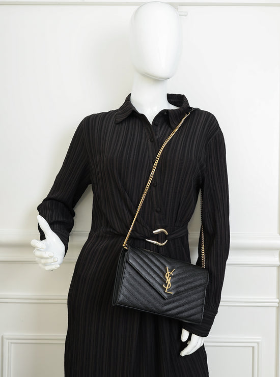 YSL Black Chevron Classic Cassandre Chain Wallet