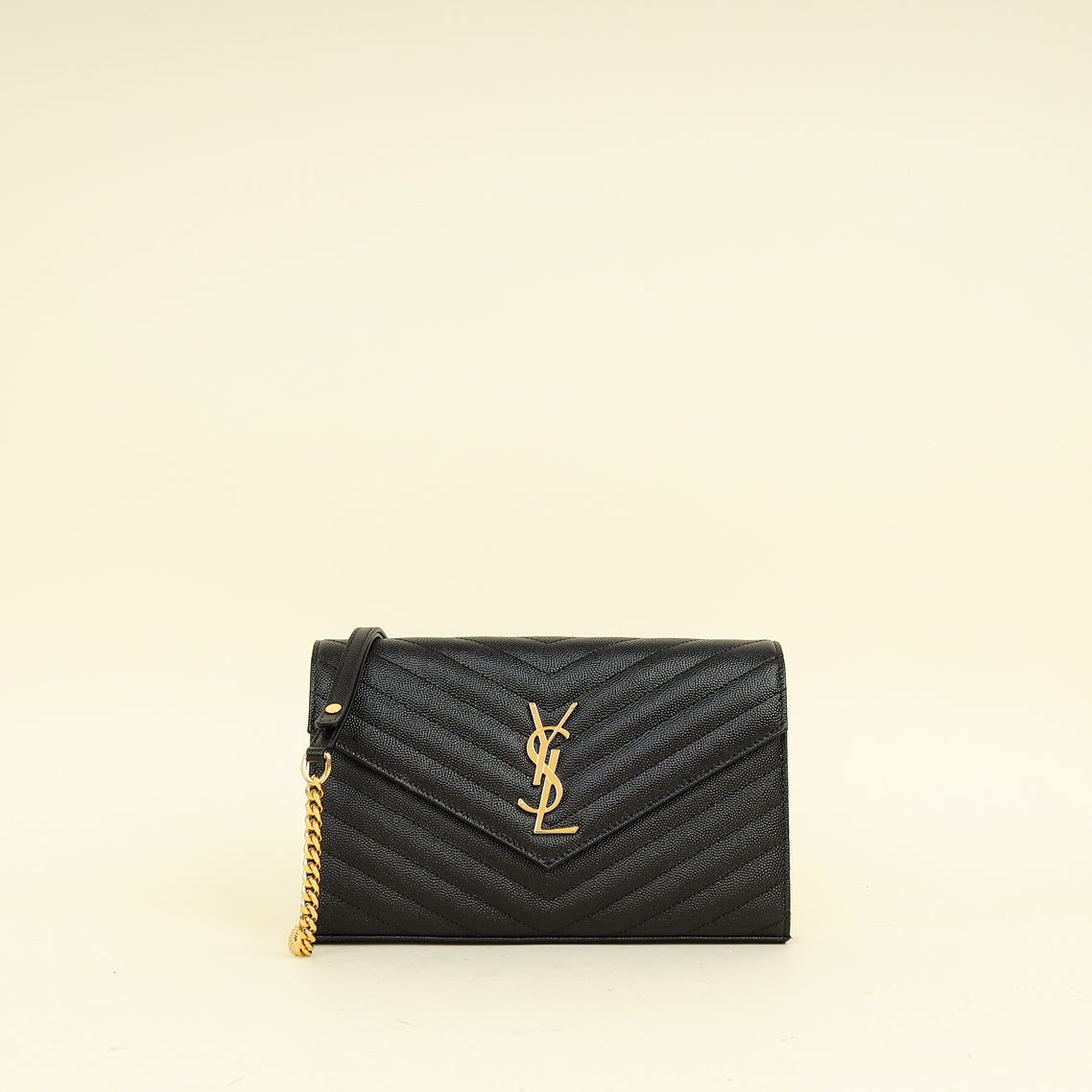 YSL Black Chevron Classic Cassandre Chain Wallet
