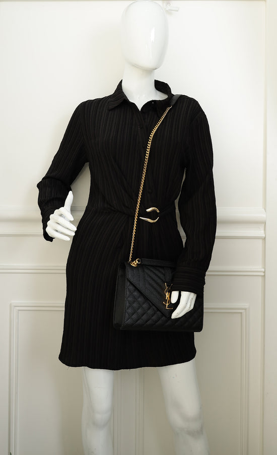 YSL Black Mix Quilted Envelope Medium Shoulder Bag