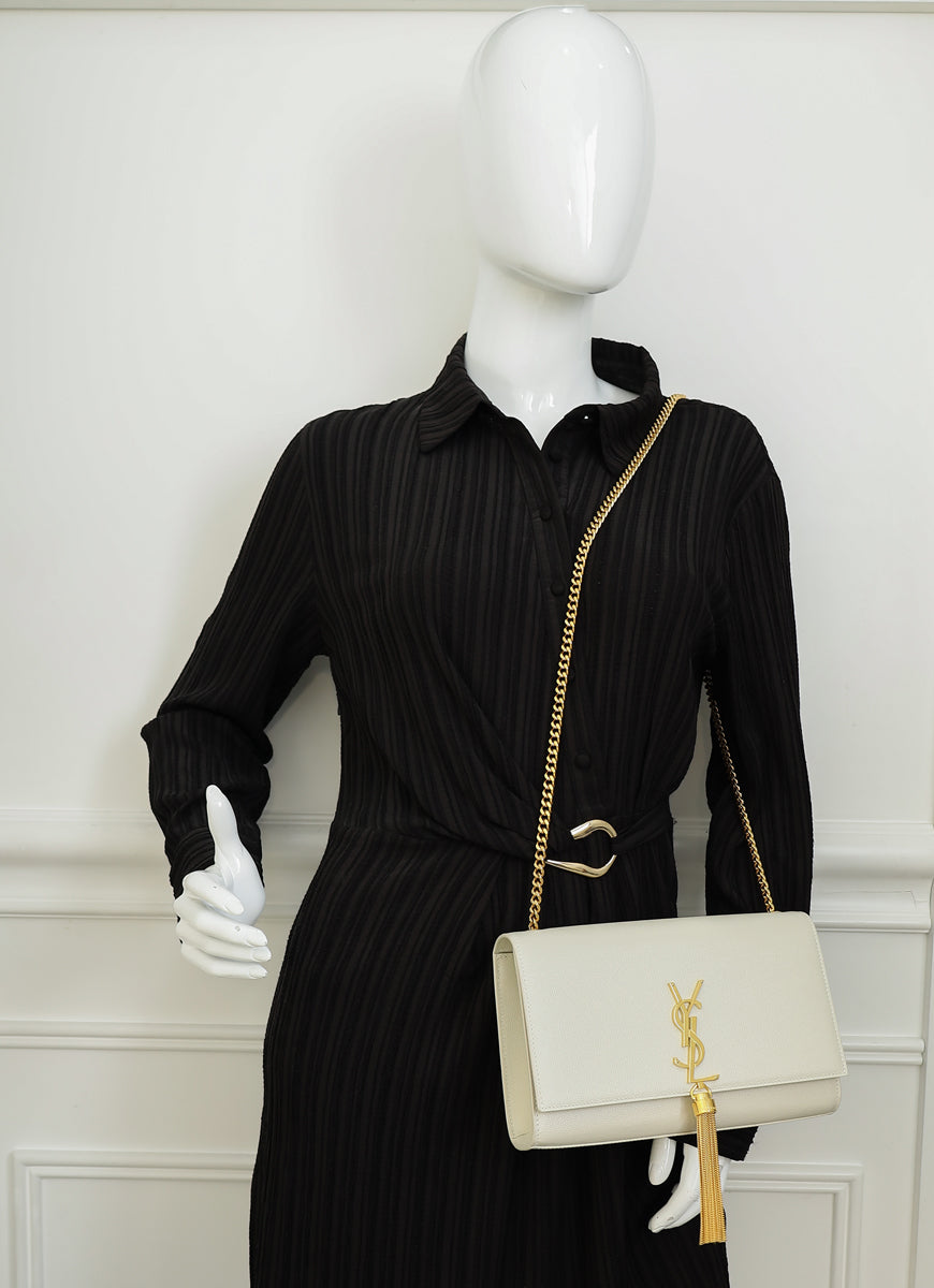 YSL Vintage Blanc Kate Tassel Medium Shoulder Bag