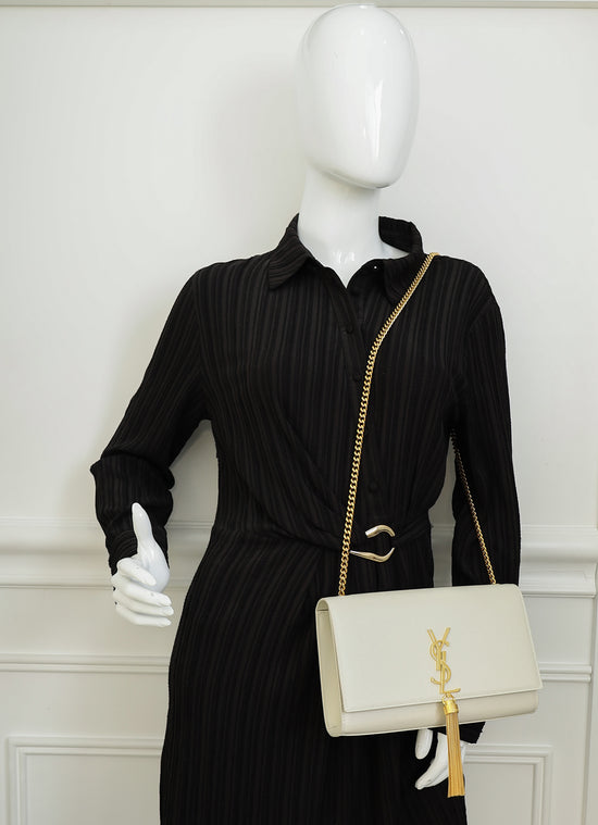 YSL Vintage Blanc Kate Tassel Medium Shoulder Bag