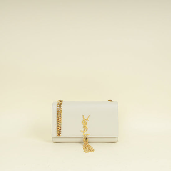 YSL Vintage Blanc Kate Tassel Medium Shoulder Bag