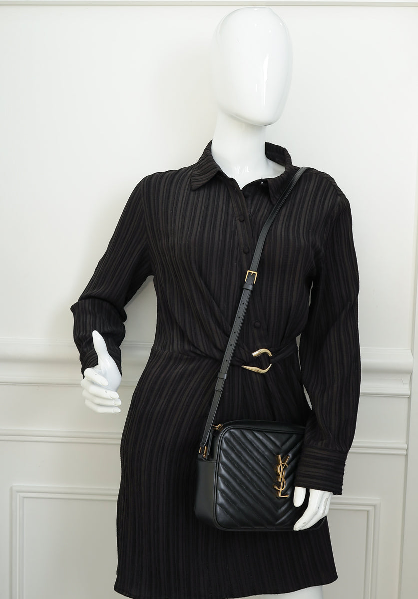 YSL Black Chevron Lou Camera Crossbody Bag