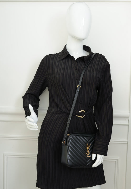 YSL Black Chevron Lou Camera Crossbody Bag
