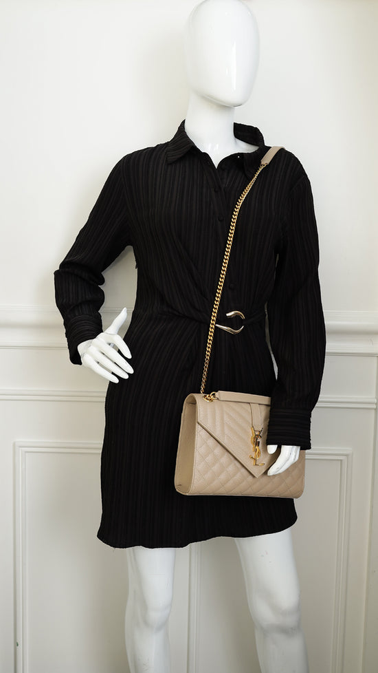 YSL Dark Beige Mix Quilted Envelope Medium Shoulder Bag