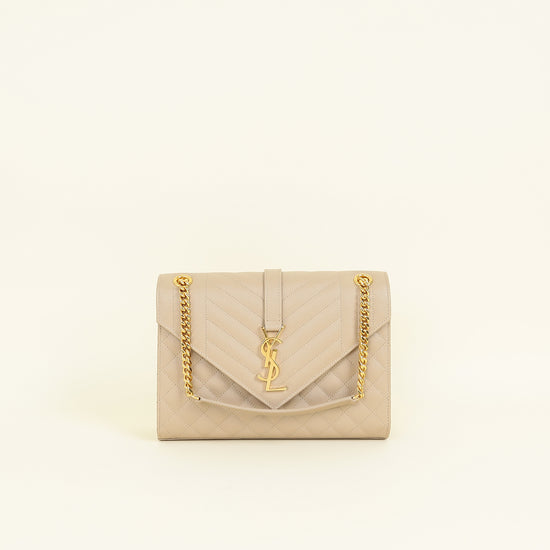 YSL Dark Beige Mix Quilted Envelope Medium Shoulder Bag