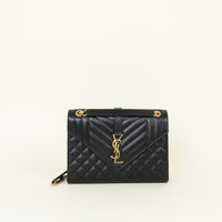 YSL Black Mix Quilt Medium Envelope Chain Shoulder Bag