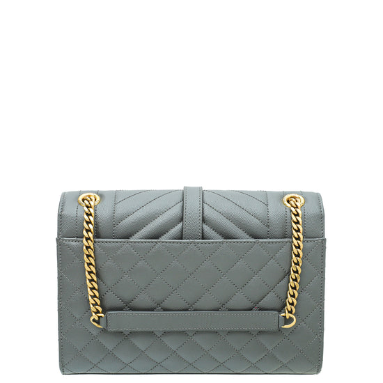 YSL Gray Envelope Mix Quilted Flap Bag