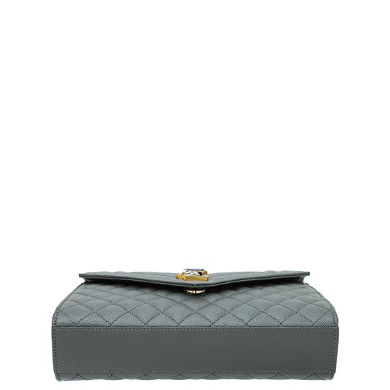 YSL Gray Envelope Mix Quilted Flap Bag