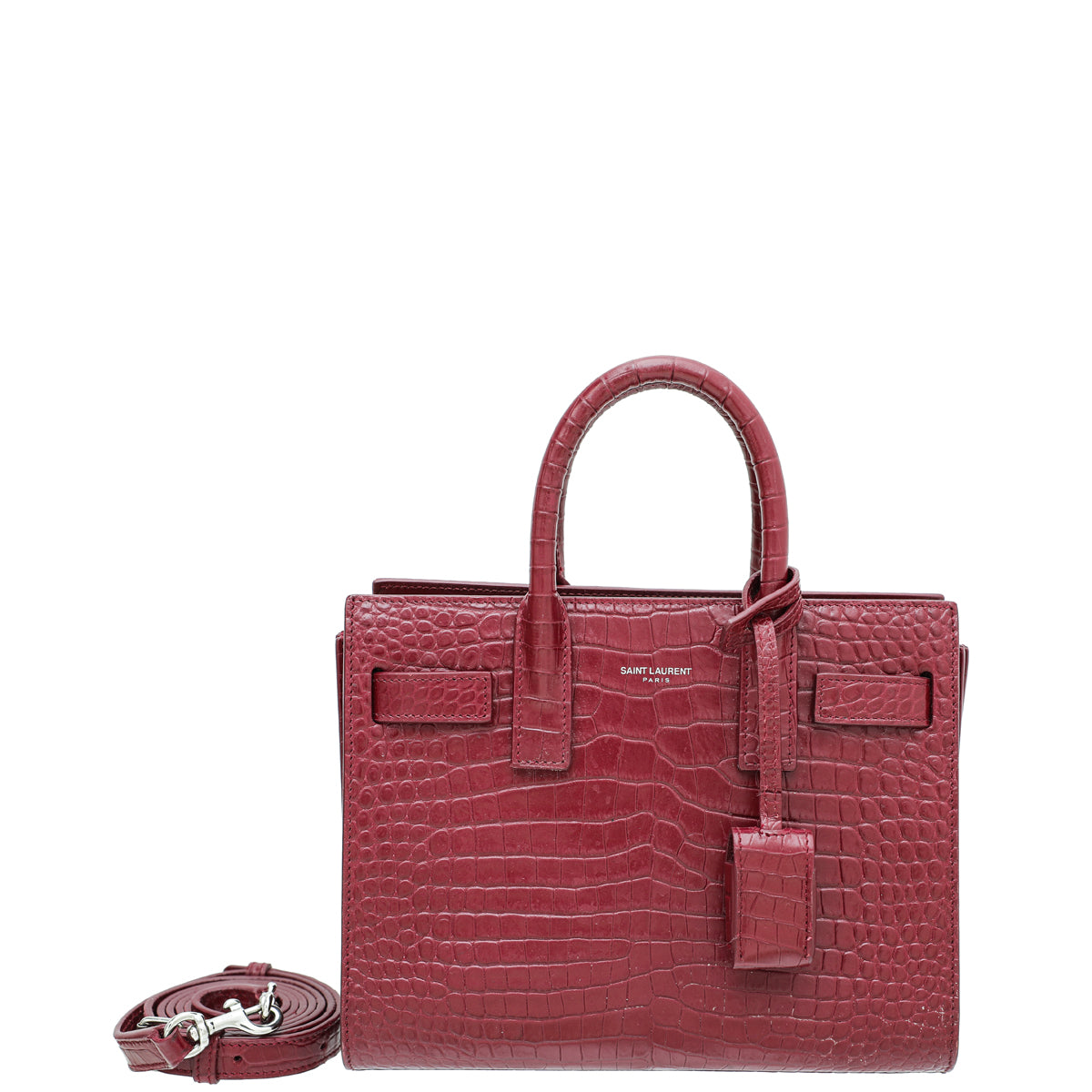 YSL Burgundy Croc Embossed Sac De Jour Nano Bag-YSL-THE CLOSET
