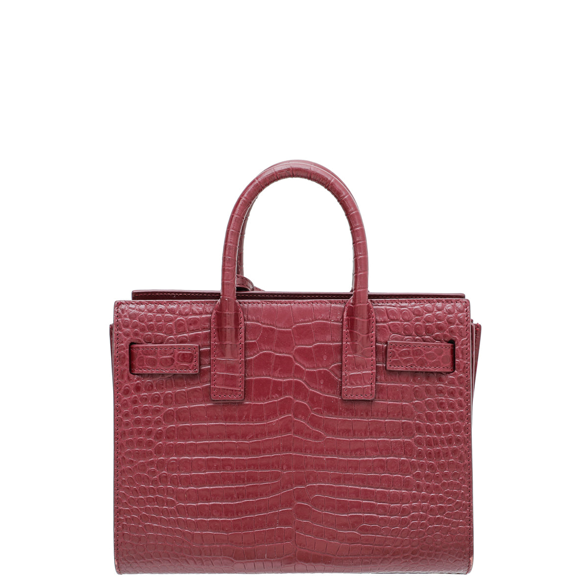 YSL Burgundy Croc Embossed Sac De Jour Nano Bag-YSL-THE CLOSET