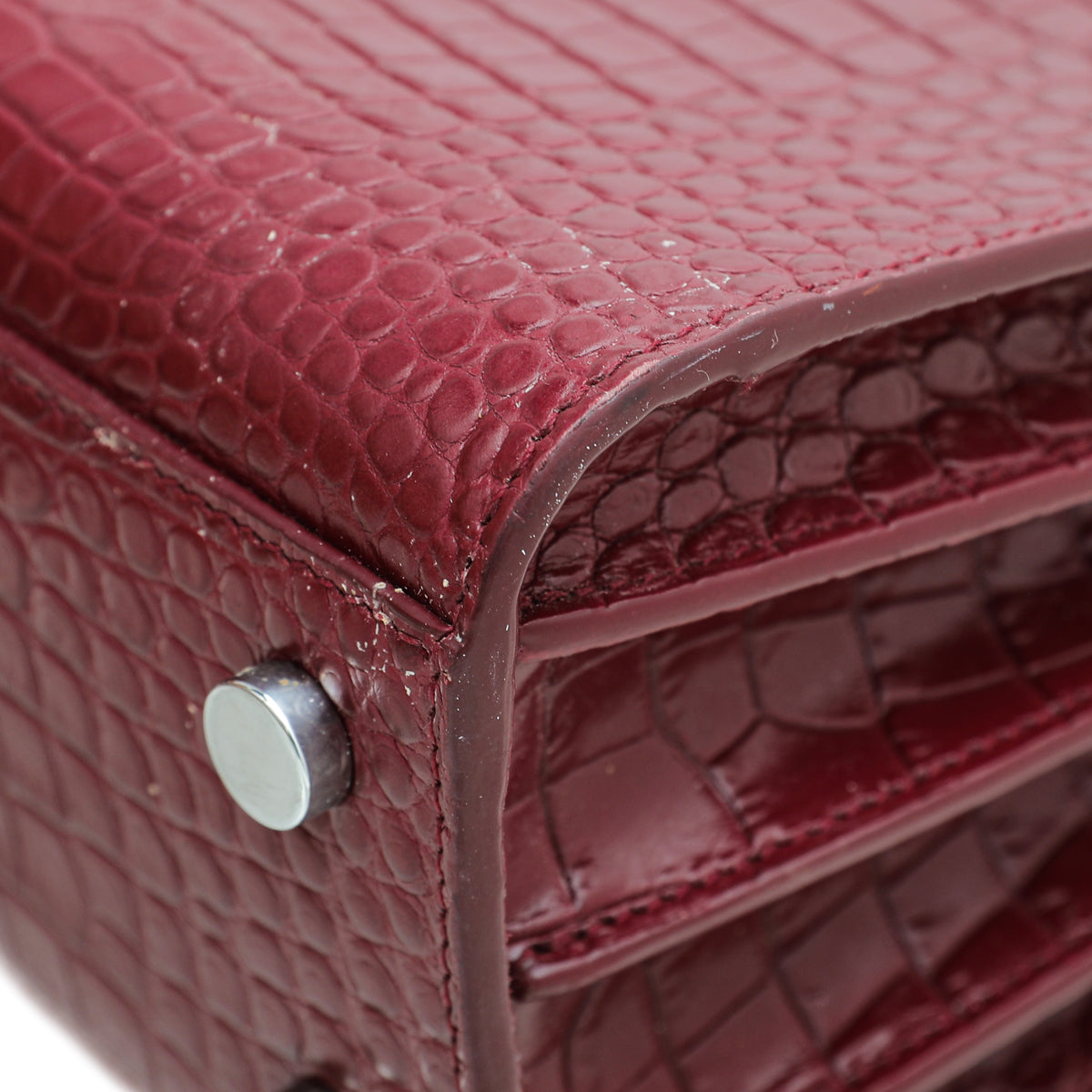 YSL Burgundy Croc Embossed Sac De Jour Nano Bag