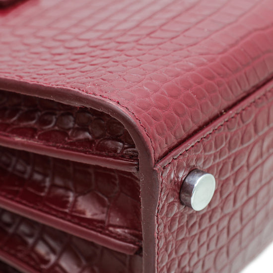 YSL Burgundy Croc Embossed Sac De Jour Nano Bag