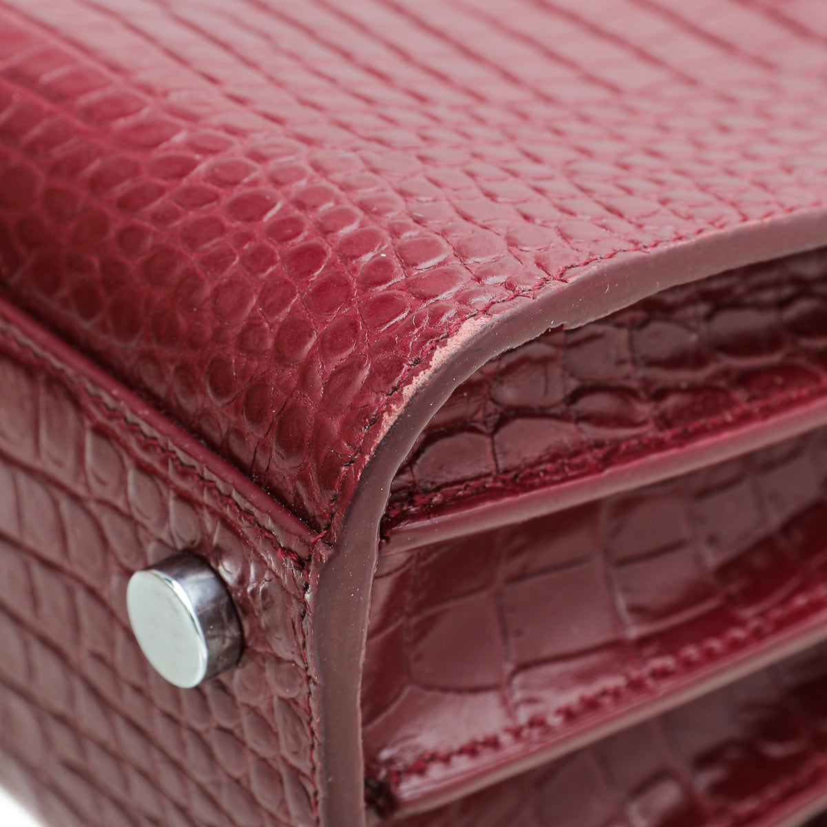 YSL Burgundy Croc Embossed Sac De Jour Nano Bag