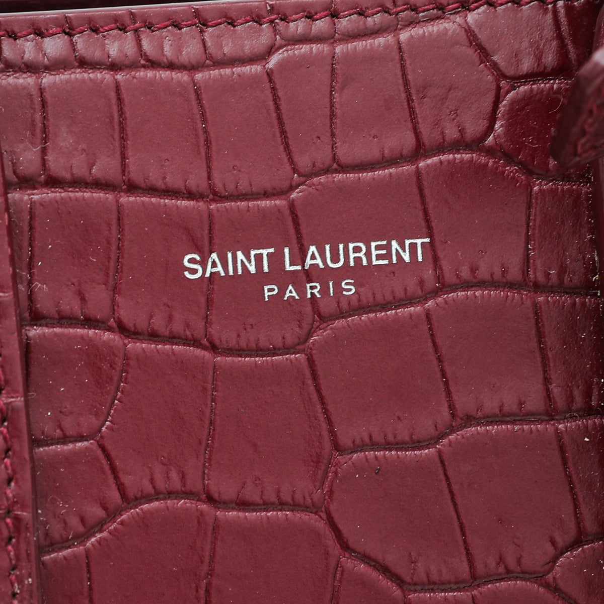 YSL Burgundy Croc Embossed Sac De Jour Nano Bag