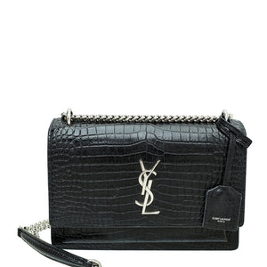 ysl أسود تمساح حقيبة غروب الشمس منقوش
