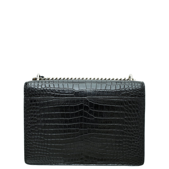 YSL Black Croc Embossed Sunset Medium Bag