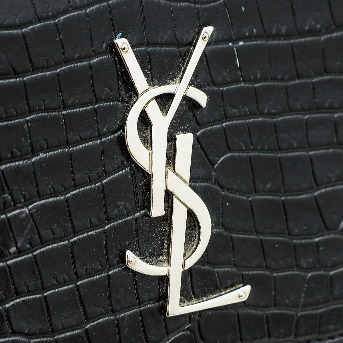 YSL Black Croc Embossed Sunset Medium Bag