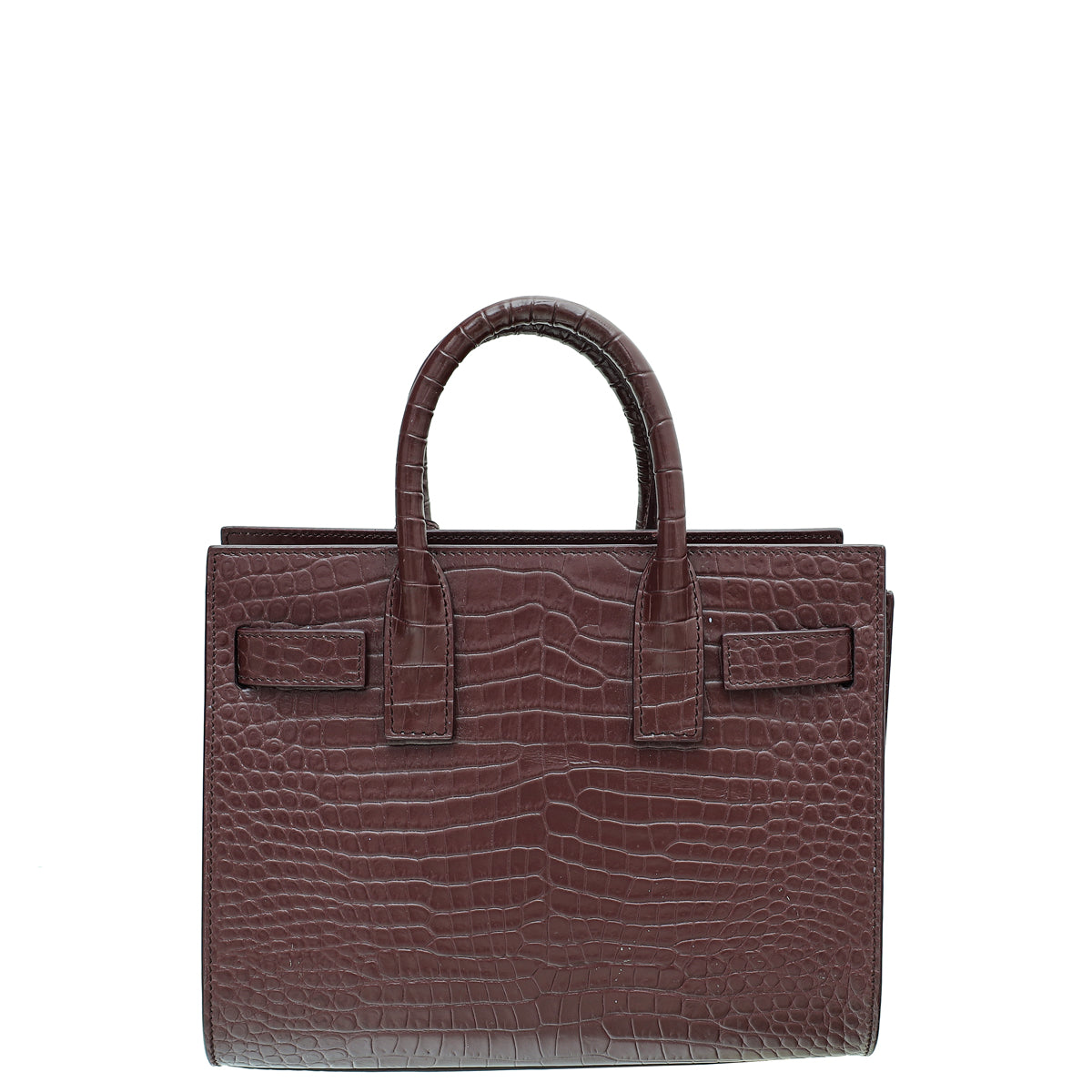 YSL Burgundy Croc Embossed Sac De Jour Nano Bag