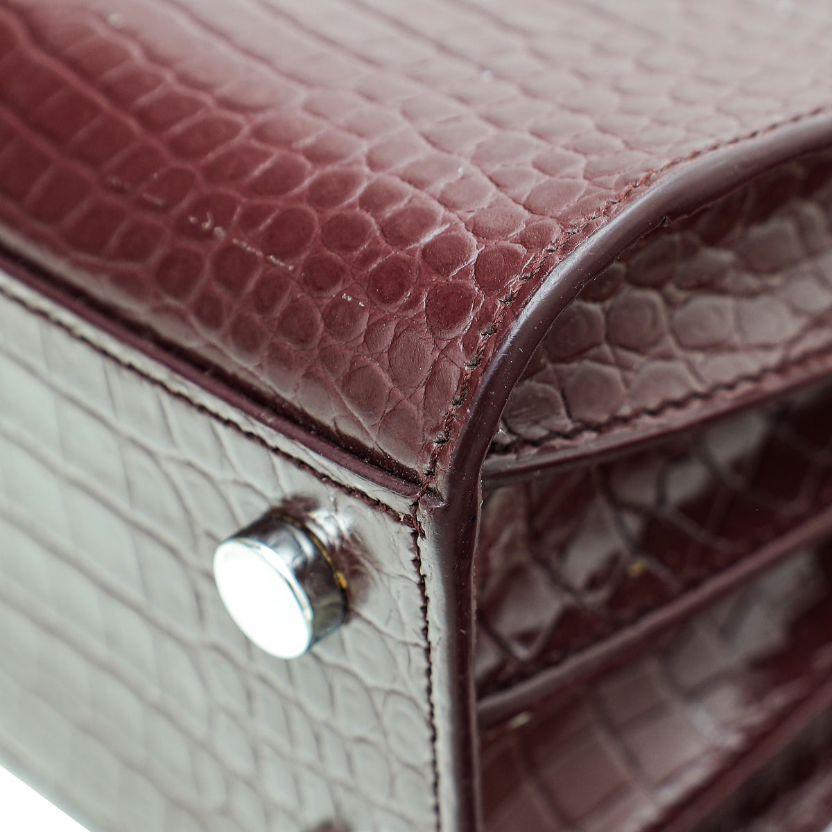 YSL Burgundy Croc Embossed Sac De Jour Nano Bag