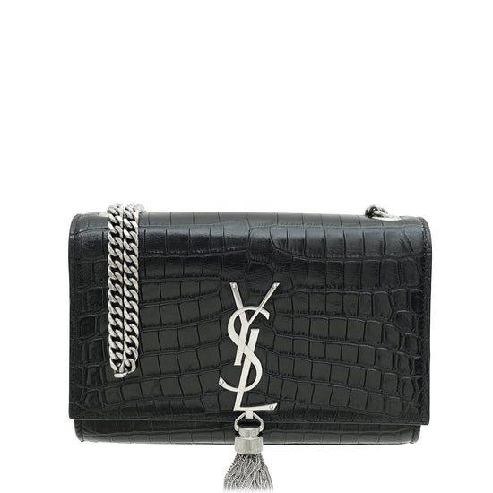 YSL Black Croco Embossed Kate Tassel Small Chain Bag