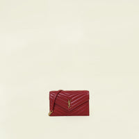 YSL Deeply Red Cassandre Envelope Chain Wallet