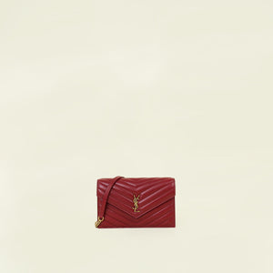 YSL Deeply Red Cassandre Envelope Chain Wallet