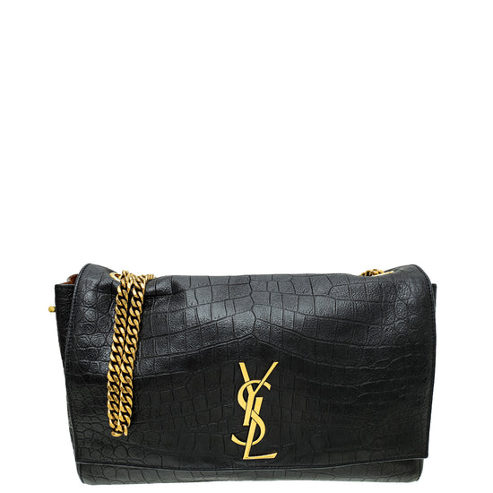 YSL Black Croco Embossed Reversible Kate Medium Chain Bag