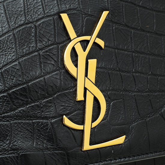 YSL Black Croco Embossed Reversible Kate Medium Chain Bag