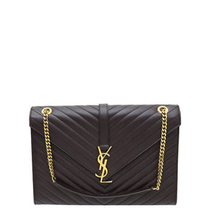 YSL - حقيبة كبيرة باللون العنابي مونوغرام شيفرون
