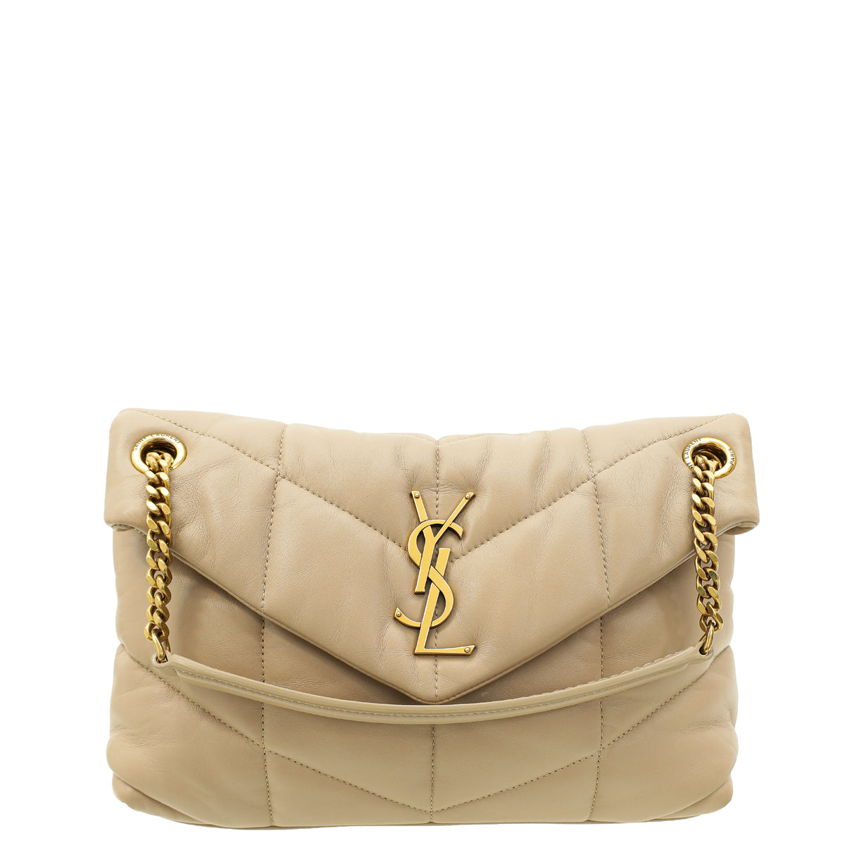 YSL Nude Beige Puffer Small Flap Shoulder Bag