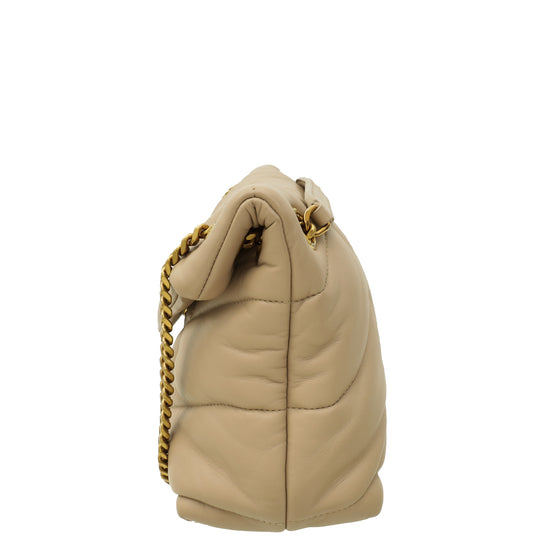 YSL Nude Beige Puffer Small Flap Shoulder Bag