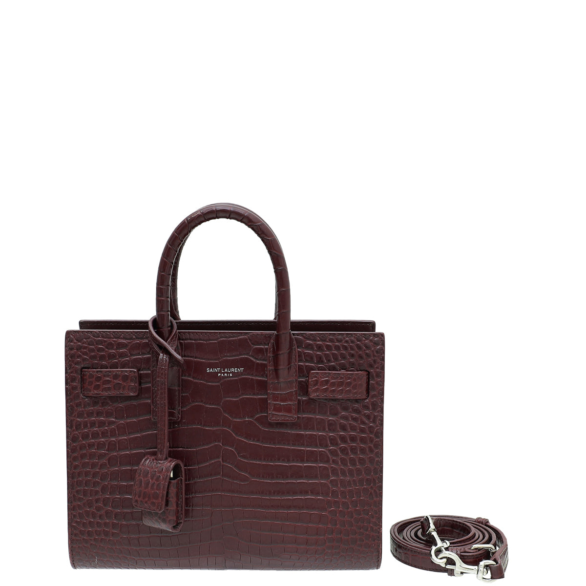 YSL Burgundy Croc Embossed Sac De Jour Nano Bag-YSL-THE CLOSET