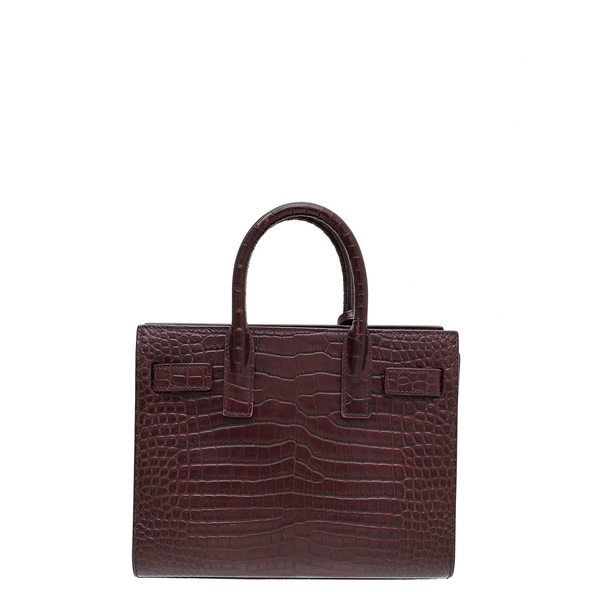 YSL Burgundy Croc Embossed Sac De Jour Nano Bag-YSL-THE CLOSET