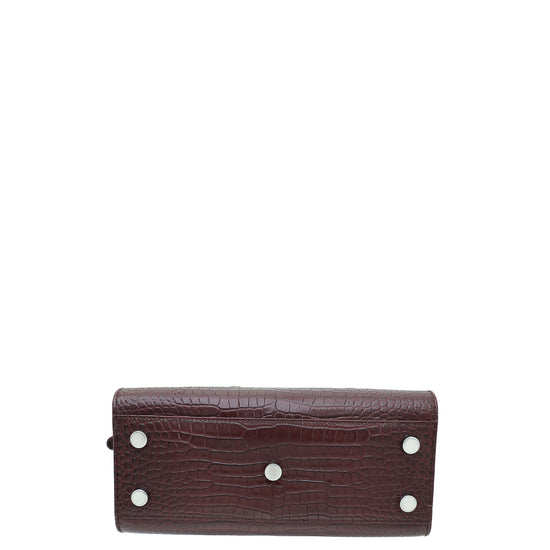 YSL Burgundy Croc Embossed Sac De Jour Nano Bag