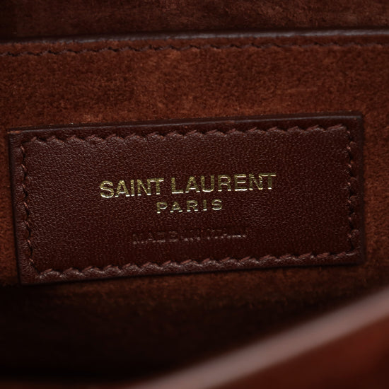 YSL Maroon Croco Embossed Sunset Medium Bag