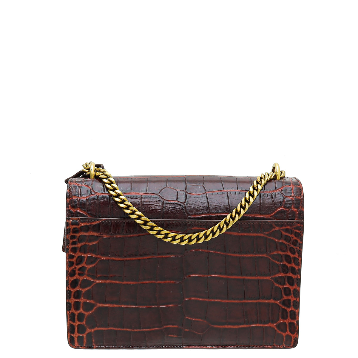 YSL Maroon Croco Embossed Sunset Medium Bag-YSL-THE CLOSET