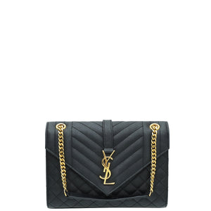 YSL - حقيبة متوسطة الحجم بغطاء لحاف مختلط باللون الأسود
