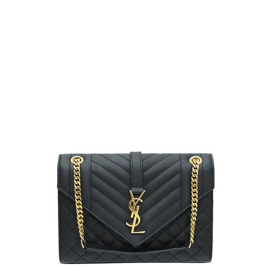 YSL Black Mixed Quilt Envelope Flap Medium Bag