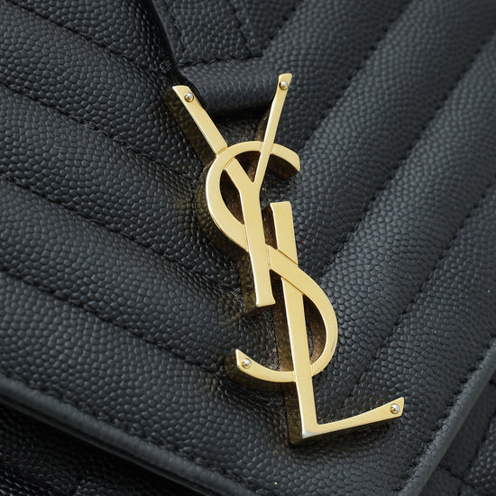 YSL Black Mixed Quilt Envelope Flap Medium Bag