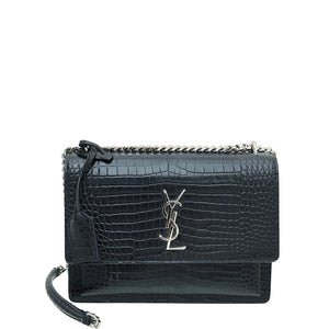 YSL نيلي - أزرق - غروب الشمس - تمساح - حقيبة متوسطة الحجم منقوشة