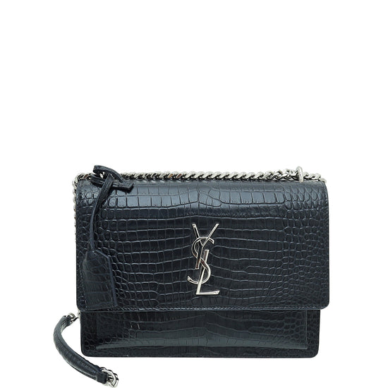 YSL Indigo Blue Sunset Croco Embossed Medium Bag