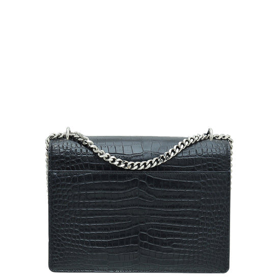 YSL Indigo Blue Sunset Croco Embossed Medium Bag