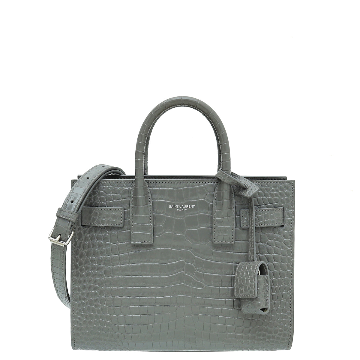 YSL Grey Croco Embossed Sac De Jour Nano Bag-YSL-THE CLOSET