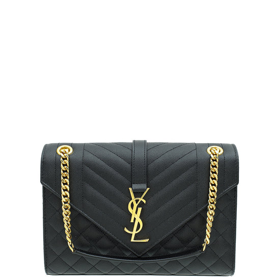 YSL Noir Mix Quilted Envelope Medium Shoulder Bag