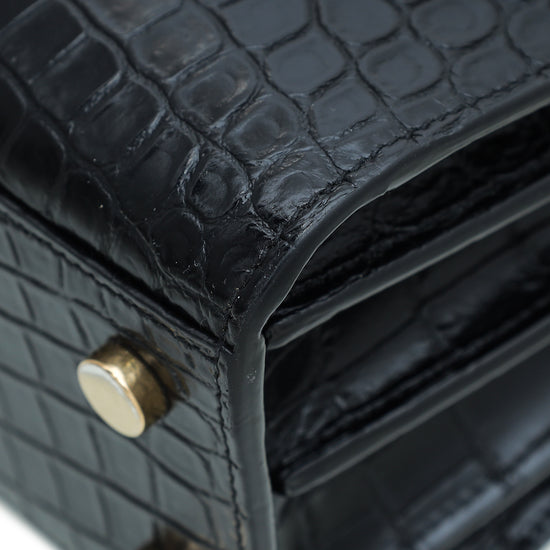 YSL Black Croc Embossed Nano Sac De Jour Bag