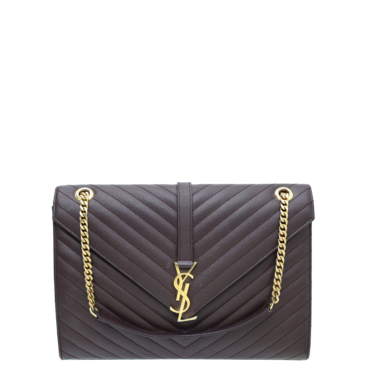 YSL Burgundy Monogram Chevron Satchel Large Bag-YSL-THE CLOSET