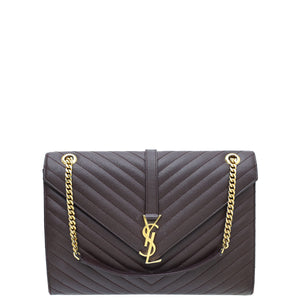 YSL - حقيبة كبيرة باللون العنابي مونوغرام شيفرون