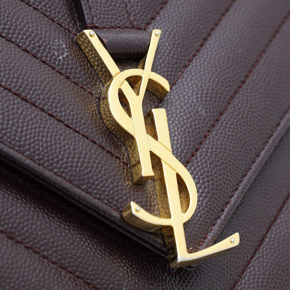 YSL Burgundy Monogram Chevron Satchel Large Bag